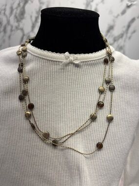 Monet Vintage Bohemian Multi-Strand Metallic and Brown Bead Necklace